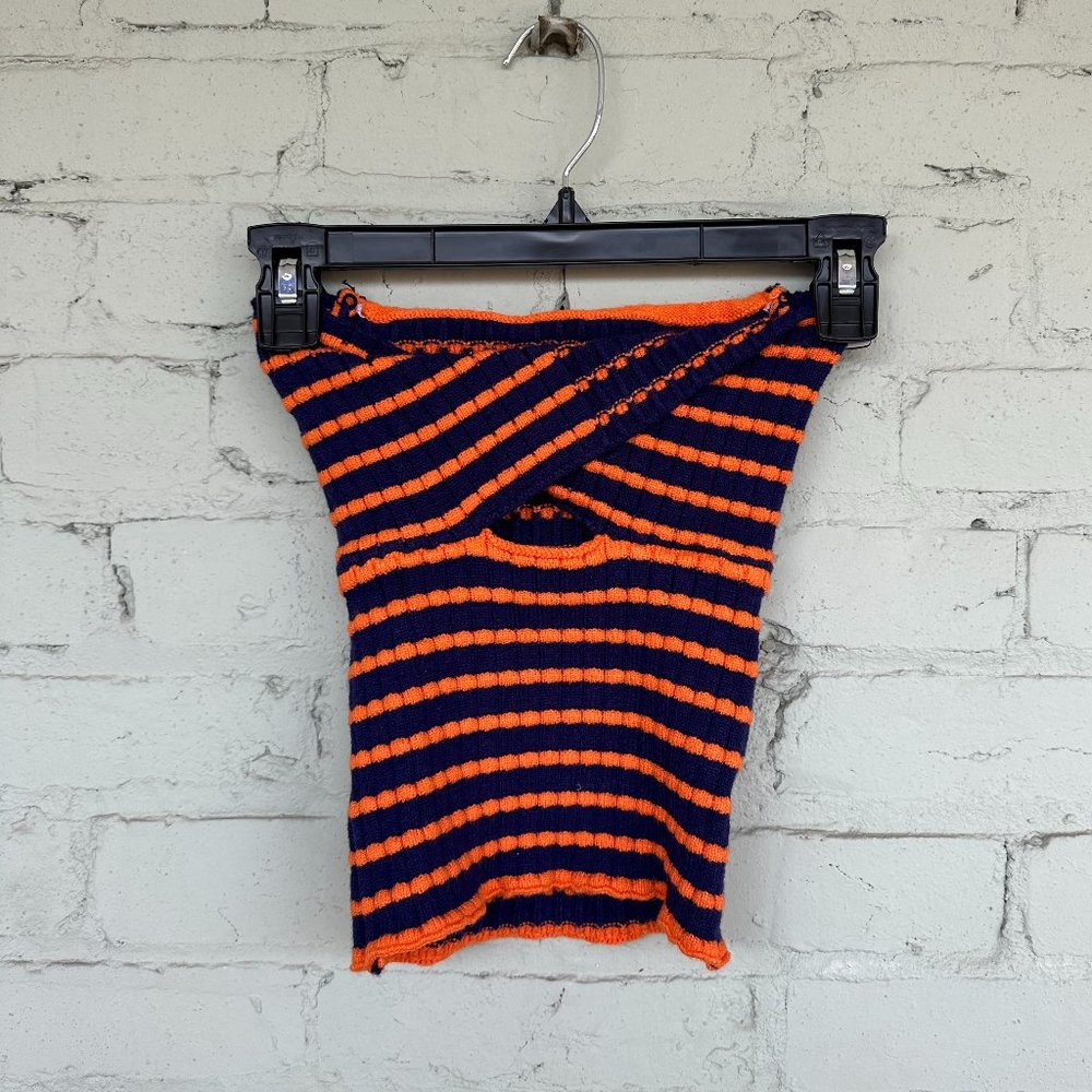 Striped Knit Bandeau Top with Twist Cut Out